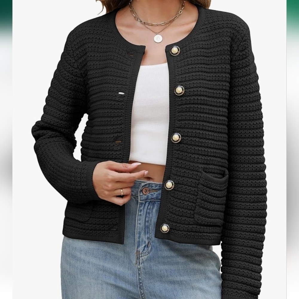 DZJYCJ Womens Black Open Front Cardigan Sweaters With Pocket NWT Size S - Picture 1 of 9